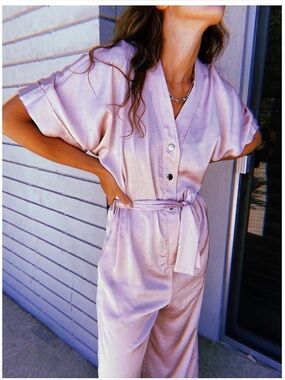 Overlover Made in LA Pink Satin-Look Jumpsuit – Size Small